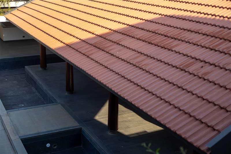 Traditional clay tile rooftop close-up detail