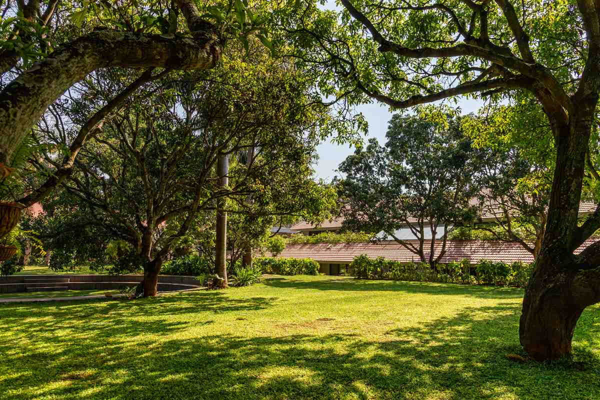 Luxury estate grounds with lush green lawns near Bengaluru